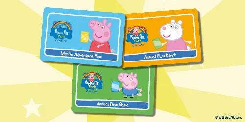 PEPPA PIG Park Annual Passes are Annual Pass Kids+, Annual Pass Basic and Merlin Adventure Pass
